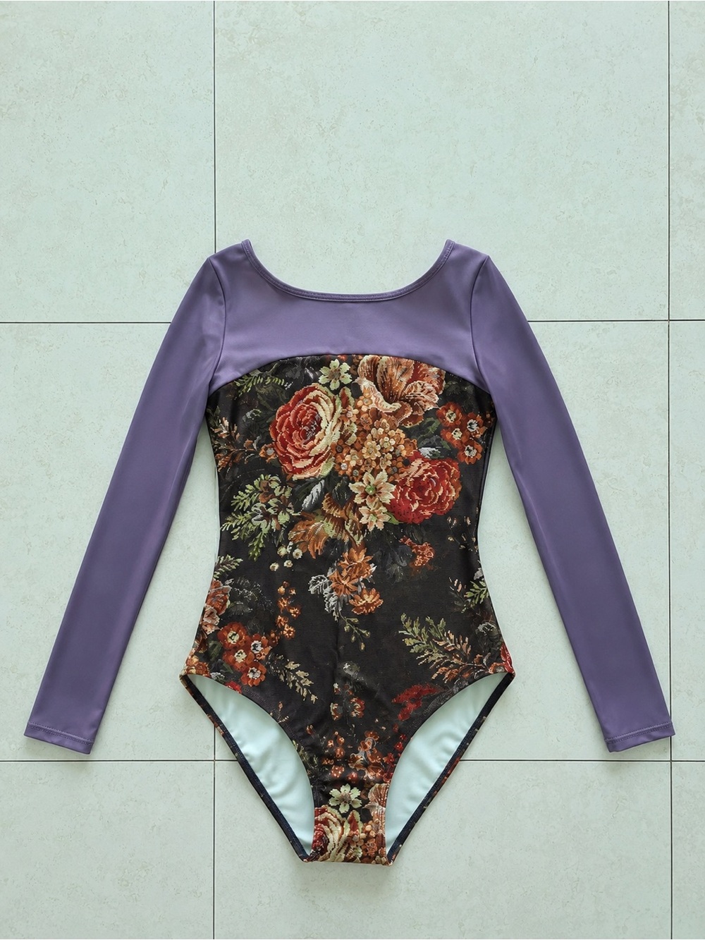 Eleve Dancewear Purple Long Sleeve Floral One-Piece